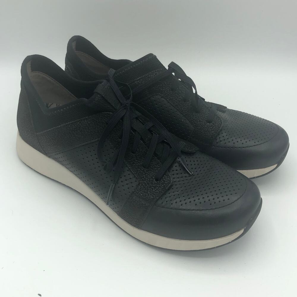 Dansko Cozette Black Leather Elastic Lace-Up Sneakers | Women's Size 6.5